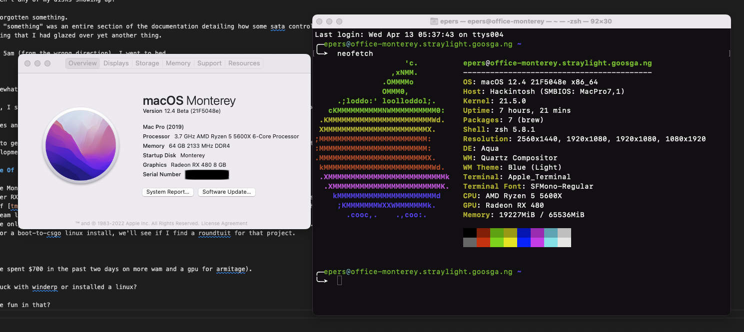 Screenshot of “About this Mac” and “Neofetch”