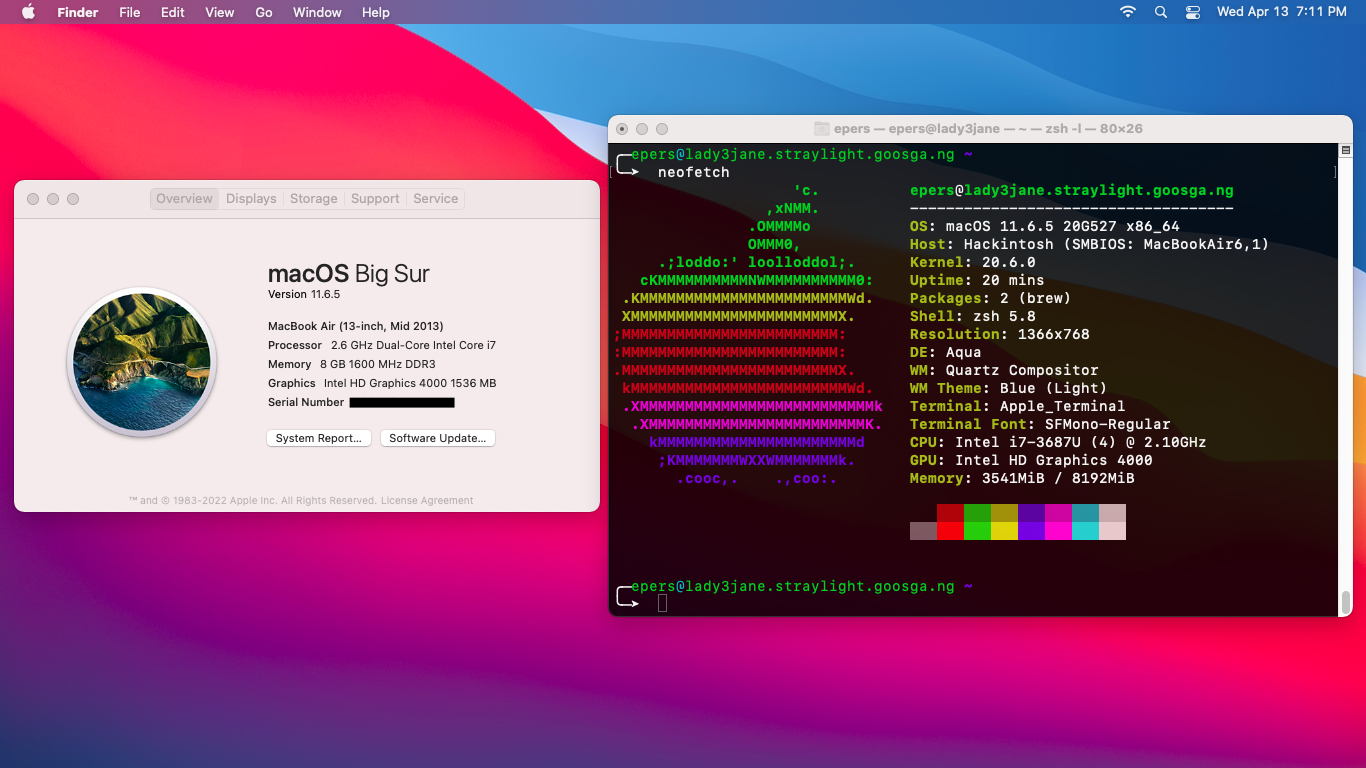 Screenshot of about this mac and neofetch